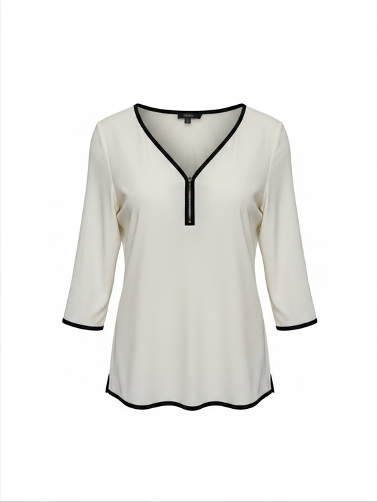 Travelers by Chico's Tops - Seidensticker Cream V-Neck Blouse with Black Trim